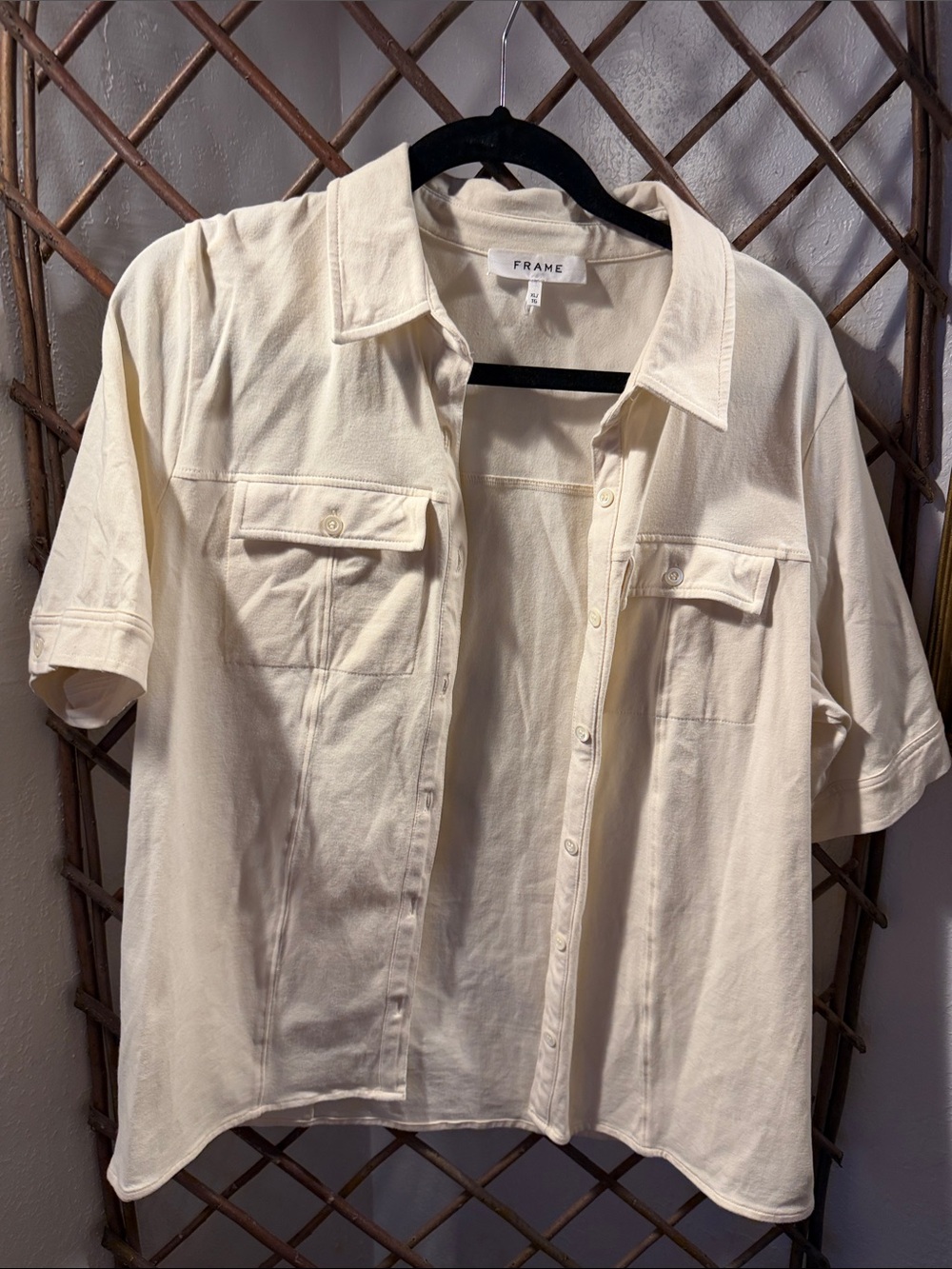 FRAME Black and Cream Short Sleeve Top with Branded Label